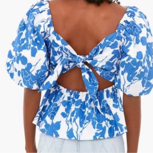 Tuckernuck Hyacinth House Blue Floral Fiori Puff Sleeve Blouse NWT Size XS - Picture 3 of 11